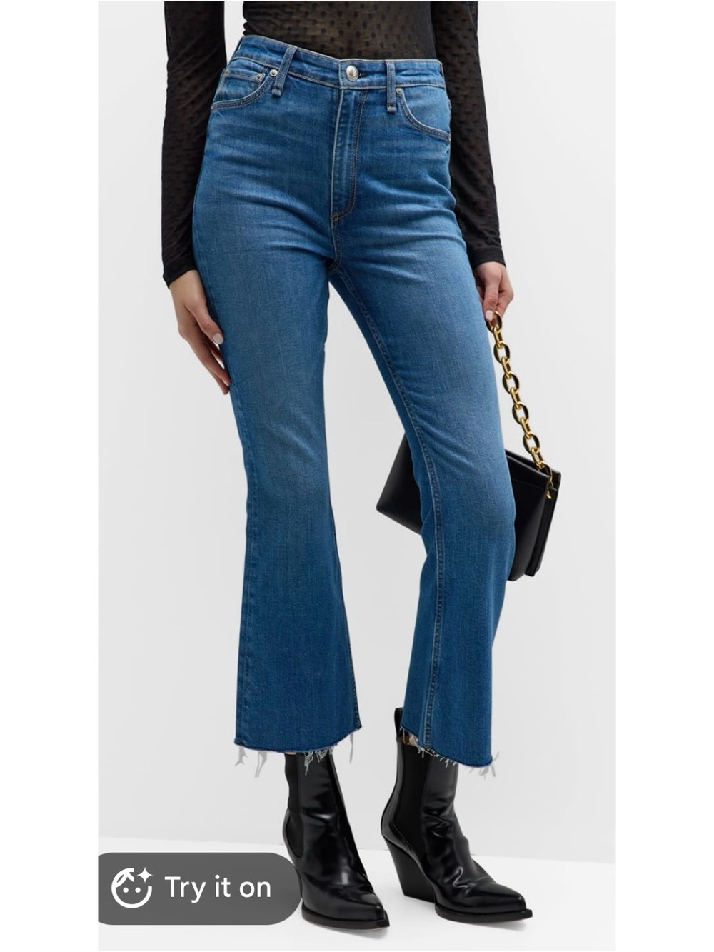 High-Rise Blue Cropped Flare Jeans